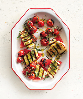 Grilled Halloumi with Watermelon and Basil-Mint Oil