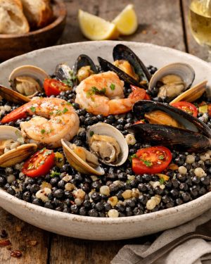 MORELLI FREGULA PASTA WITH SQUID INK